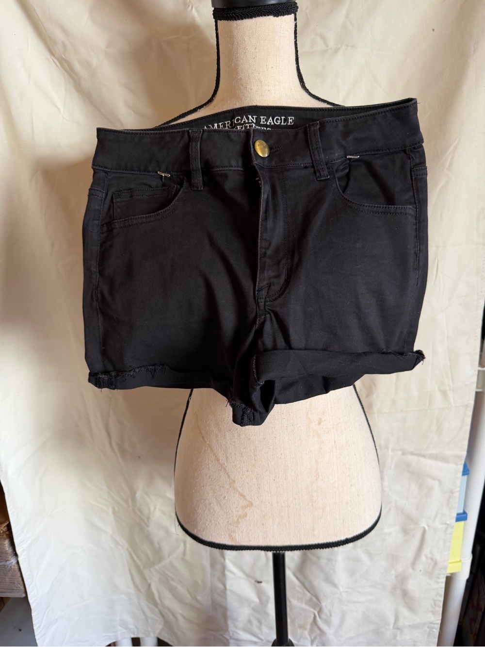 American Eagle Outfitters Black Denim Roll Cuff Shorts